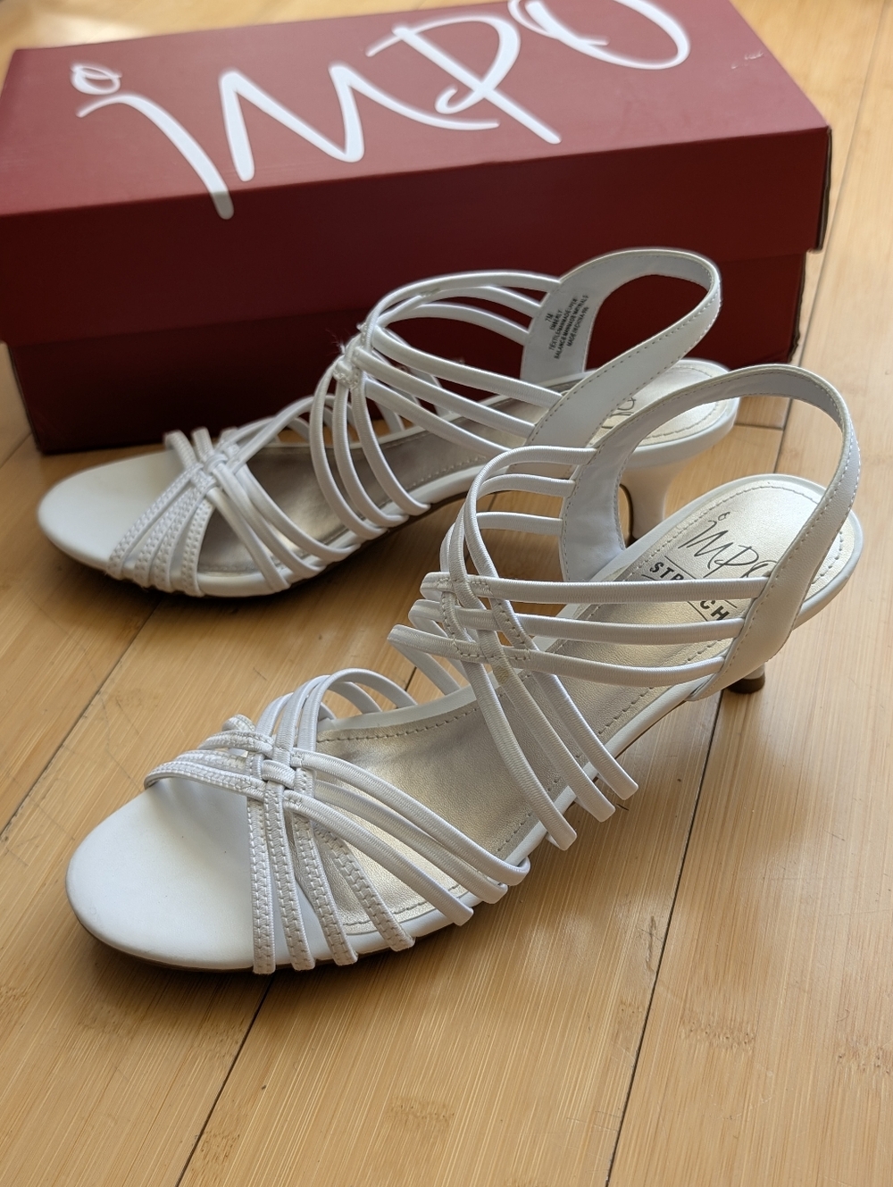 Impo Stretch White Strappy Kitten Heel Sandals